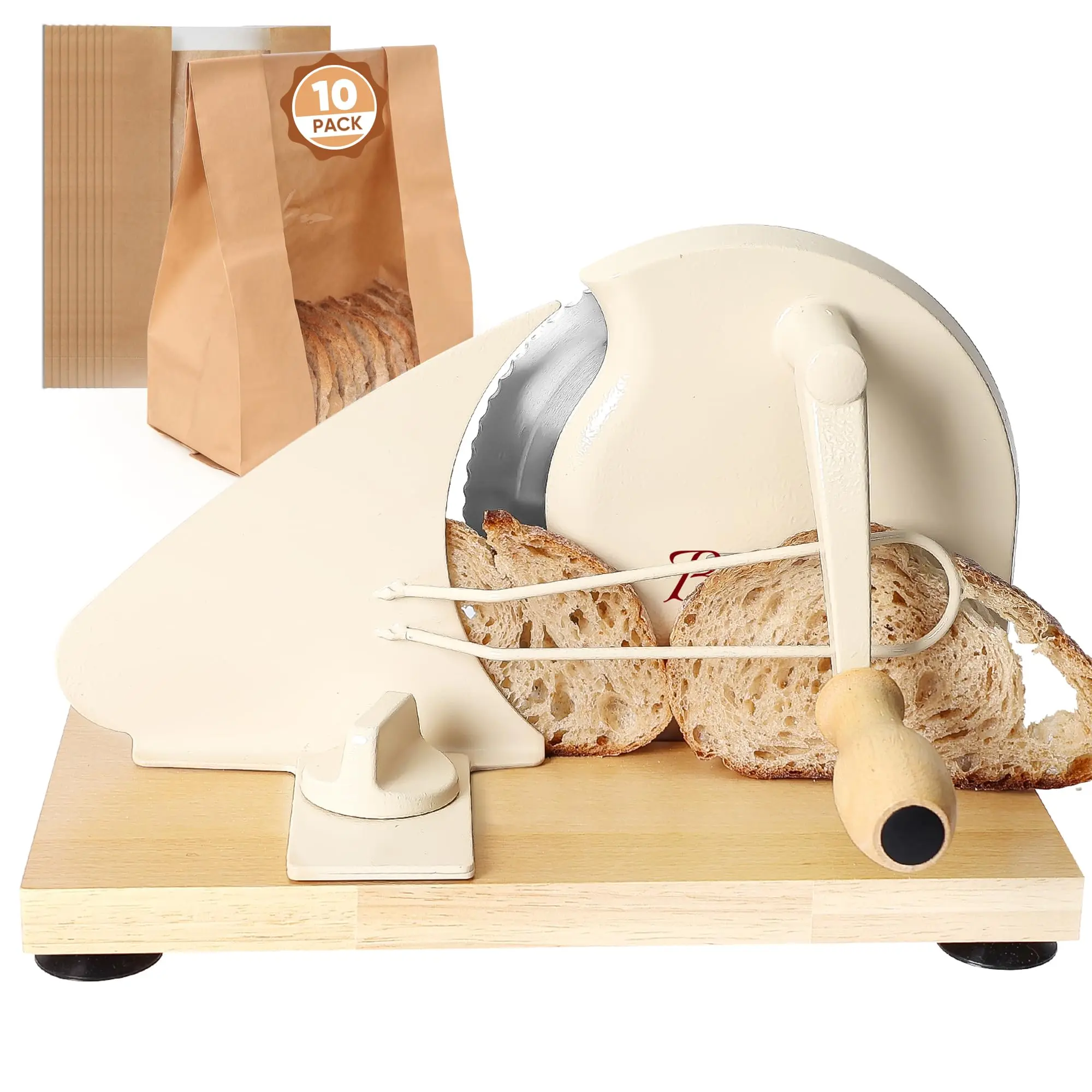Manual Bread Slicer Adjustable Thickness, Hand Crank Bread Slicer for Homemade Sourdough Bread with Scale Line & Suction Cup & Metal Guide,Quality Solid Wood Base