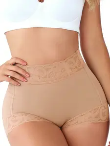 1 Count Women's Lace Embellishment High Rise Body Shaper Shorts, Underwear, Shapewear, Womenswear, Abdominal Control Figure Sculpting Bottoms, Fajas, Butt Lifting and Tummy Control Panties, Colombian Style Short Femme, Suitable for Diverse Occasions
