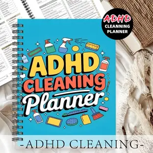 1pc ADHD Cleaning Planner Themed Subject Notebook, Blue Tool Style - for Housewives, with A Blue Background and Various Cleaning Tool Patterns. Records Cleaning Schedules. Daily Household Management, Task Memos. 5.5x8.3 Inch Notebook