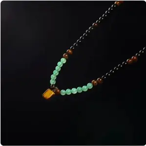 Natural Money Attraction Green Aventurine Necklace With Tiger Eye Pendant Healing Crystal Stone Jewelry For Anniversary Vacation Theme Parties Abundance Long Sweater Chain Ideal Gift For Men And Women