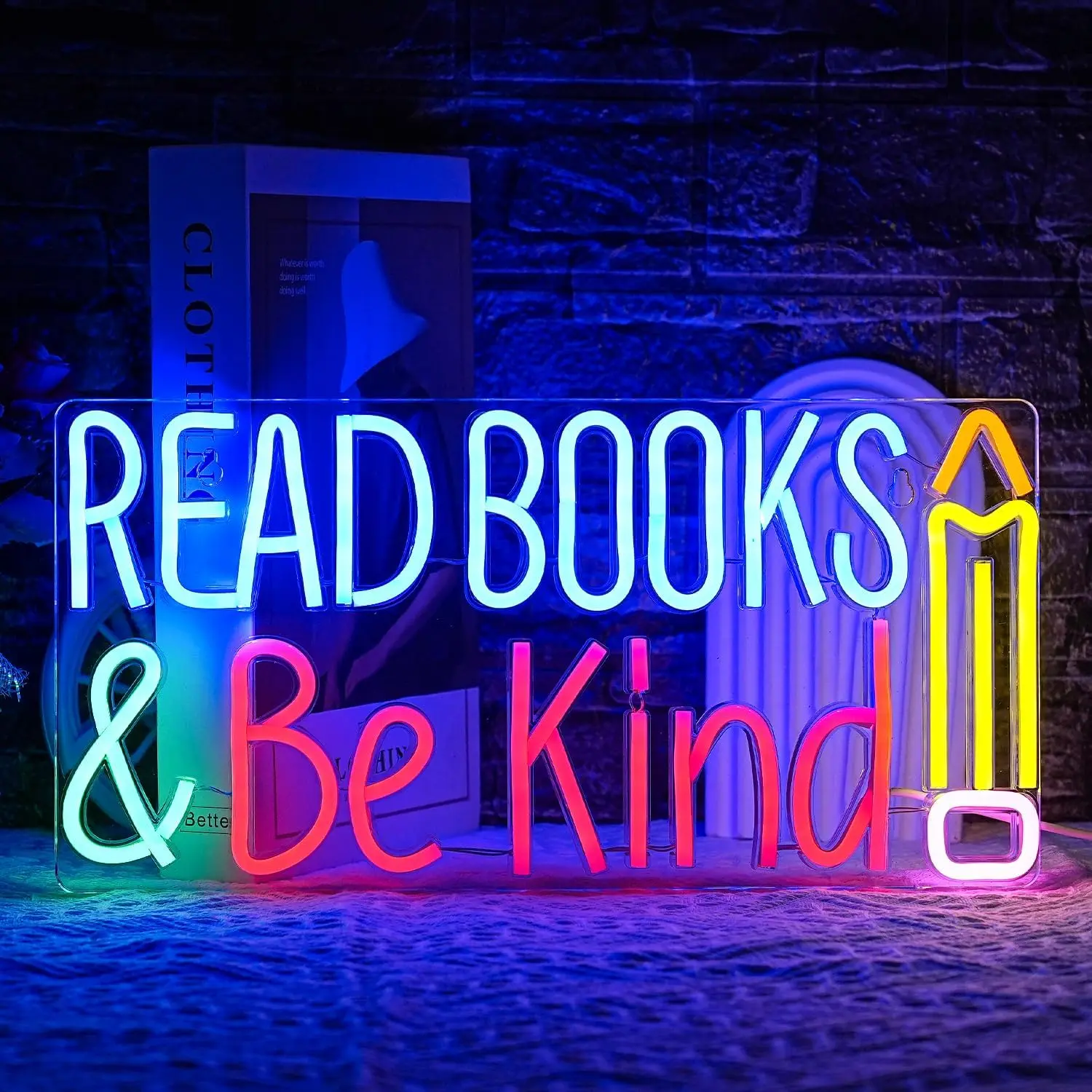 Read Books And Be Kind Neon Sign Pencil Neon Light Student LED Neon Light Colorful Neon Light Up Sign Suitable for Classroom Bookstore Library Museum Study Room (14.1"*7")