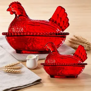 Exquisite and durable chicken shaped glass candy plate and tray pad, garden style covered fruit plate, multi-color desktop dessert plate, snack bowl, egg plate, kitchen accessories, home living room decoration, suitable for lovers, Thanksgiving gifts