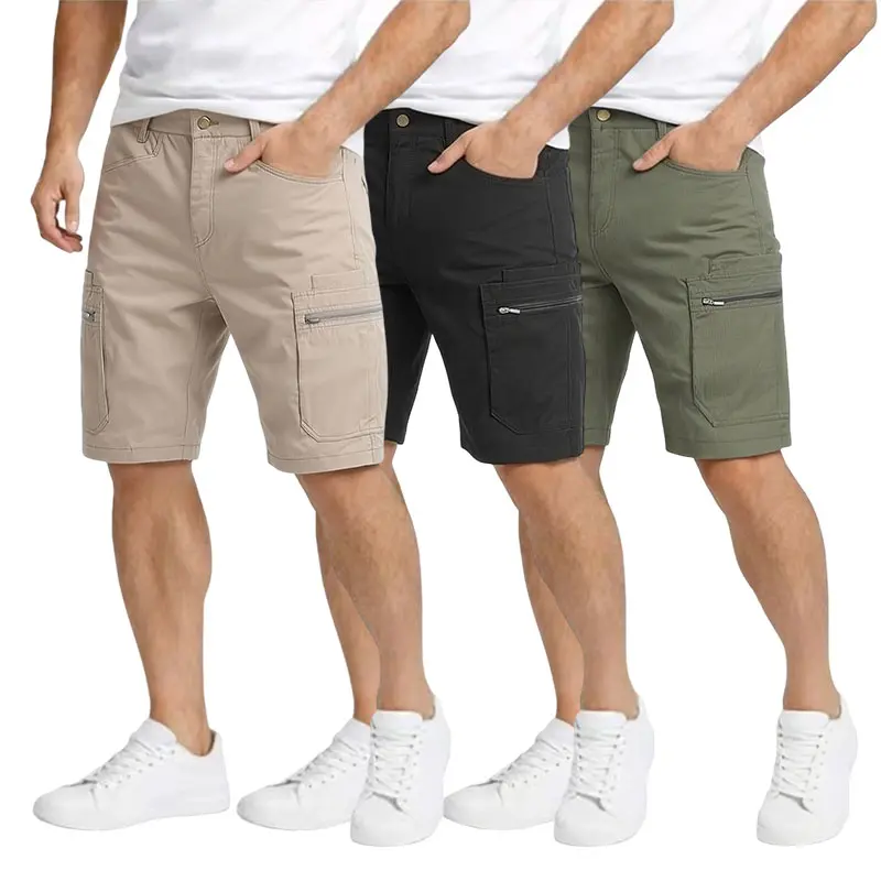 Clean Gent men’s casual cargo shorts with zippered pockets and a buttoned placket-ideal for outdoor hiking, summer leisure, work, golf, and outdoor fun.,clothes,,elastic,drawstring,waist