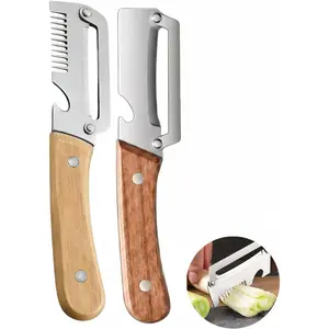 Multi Functional Vegetable Peeler for Kitchen, Vegetable Peeler & Shredder, Stainless Steel Blade with Wooden Handle, Multifunctional Kitchen Tool for Peeling, Shredding, and Bottle Opening 2pcs