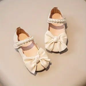 Girls' Princess Shoes Spring and Autumn Girls' Flat Shoes Baby Single Shoes with Bowknot