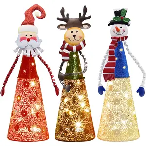 Light-Up Christmas Table Decor Set, 3-Piece Indoor LED Lighting Santa Claus Snowman Reindeer Holiday Party Table Top Decorations