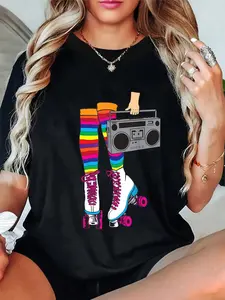 Retro 80's Roller Disco Skating Girl Graphic Tee - Soft Cotton, Casual Fit, Machine Washable - Perfect Gift For Women