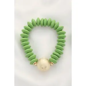 Ball Bead Wood Disc Bracelet