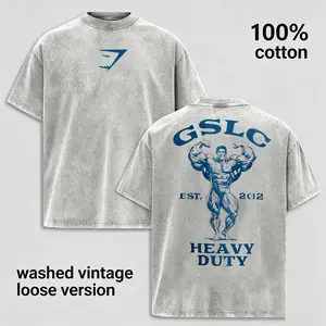 Vintage Washed Gym T-Shirt for Men, Bodybuilding Graphic Tee, 100% Cotton Loose Fit Fitness Shirt, Heavy Duty Workout Top, Perfect Gift