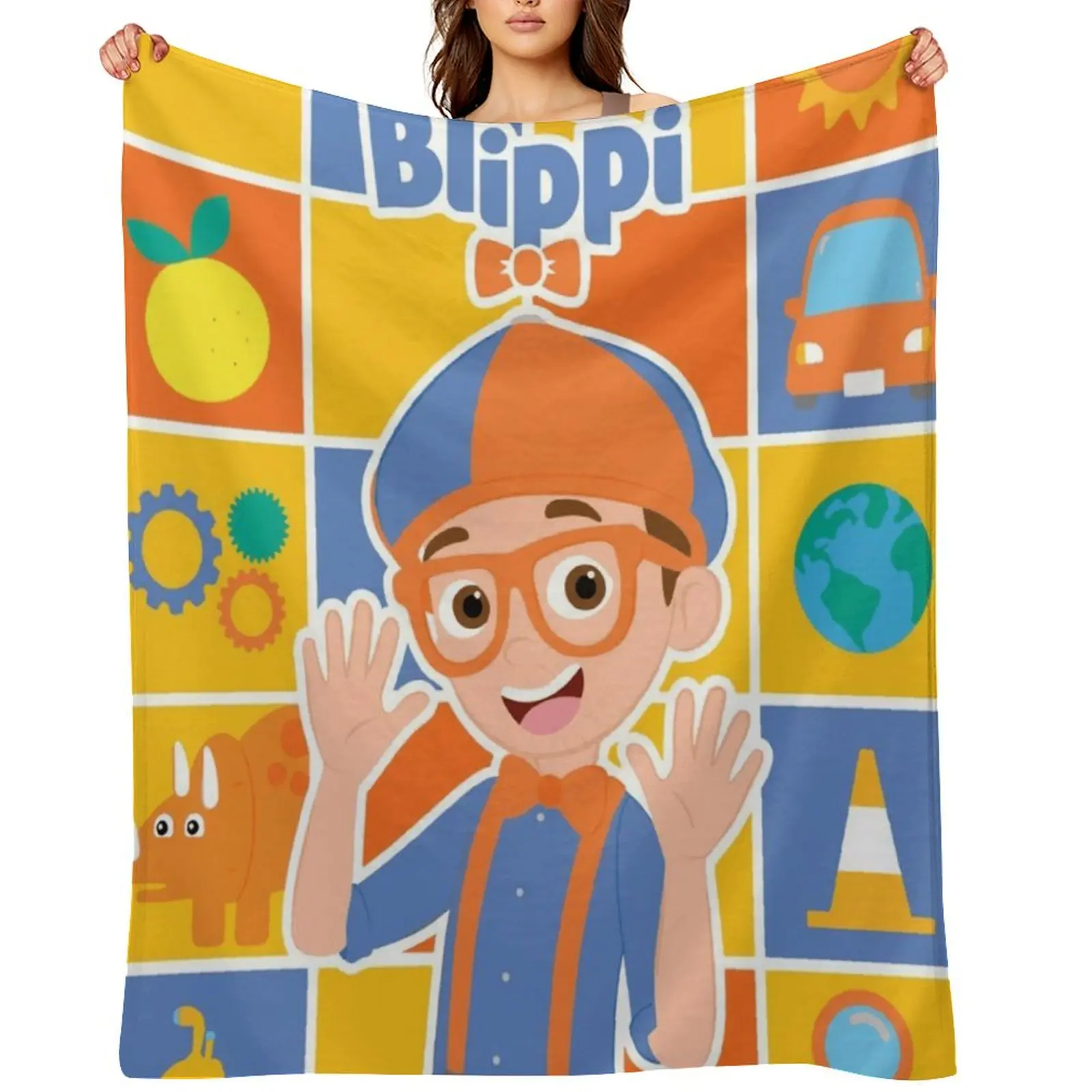 Flannel Throw Blanket - B-Blippi Character Art Anime-Themed Graphic Fuzzy Fabric Bedding, Lightweight Fleece, Ideal for Sofa & Camping, Perfect Halloween Gift D910-190, Anime-Themed Graphic Blankets, Fuzzy Fabric Blankets