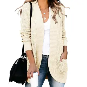 Womens Loose Open Front Cardigan Long Sleeve Casual Lightweight Soft Knit Sweaters Coat with Pockets