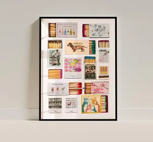 [UNFRAMED POSTER] Vintage Matchbox Print, Trendy Matches Poster, Retro Matchbook Wall Art, Bar Cart Aesthetic Print for Apartment Decor Decoration