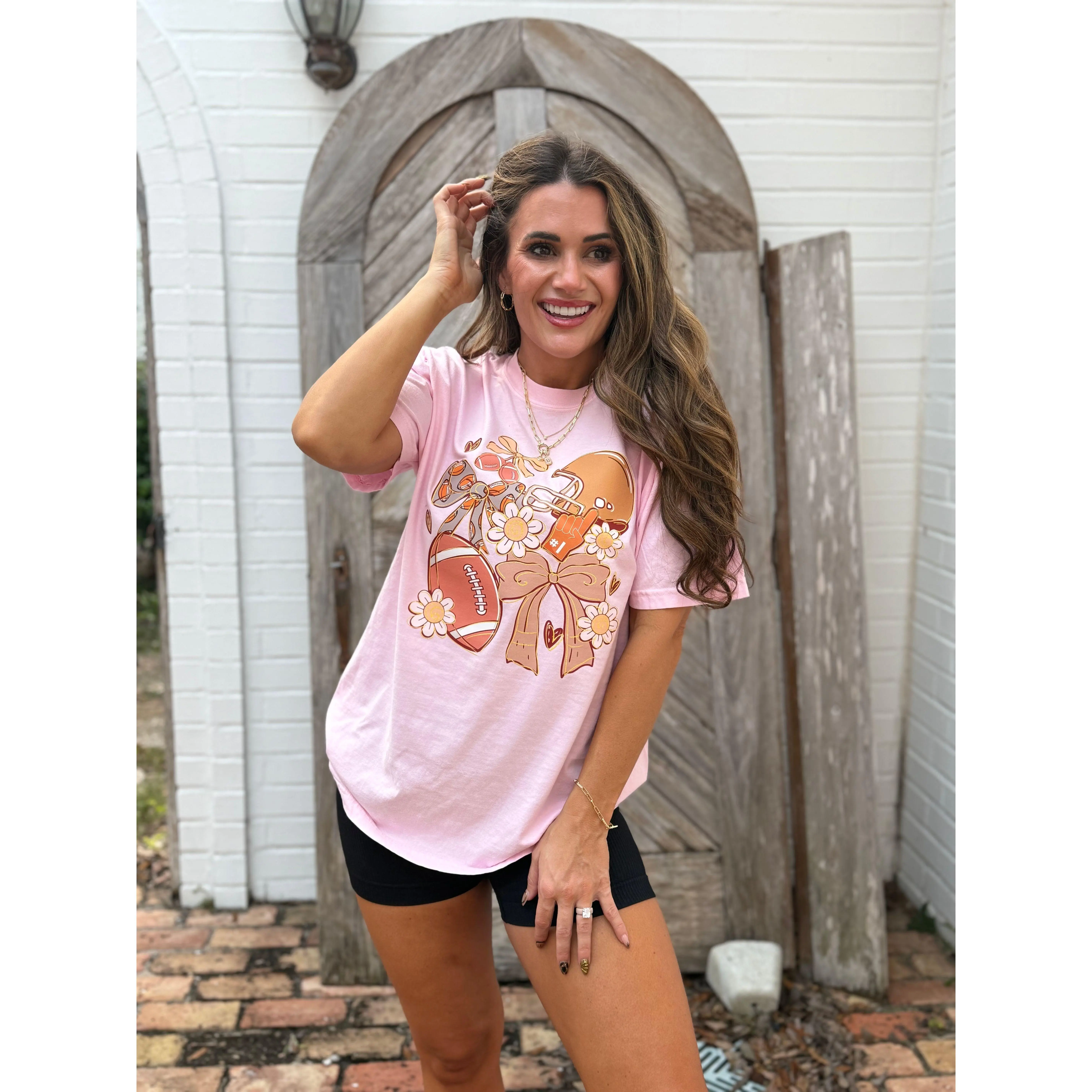 Cutie Bows & Daises Fall Football Tshirt