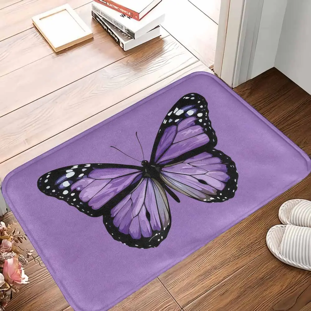 Purple Monarch Butterfly Decorative Fluffy Area Rug, Soft Non-Slip Washable Floor Mat, Bathroom Rug for Living Room, Bedroom Home Decor Gifts, Decorative Fluffy Rug, Bathroom Rugs