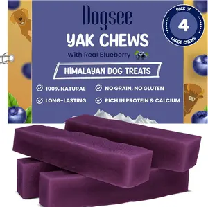 Dogsee Blueberry Flavor Himalayan Yak Cheese Dental Chews for Dogs - (Large 4) 60% Protein, Dog Treats Healthy Cleans Teeth & Freshens Breath No Grain, No Gluten Dog Chews Rawhide Free