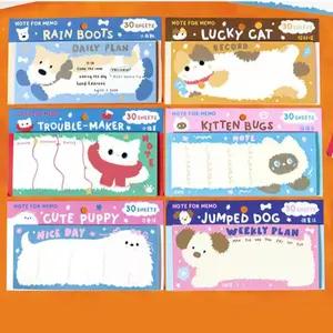 Cute Dog Pattern Sticky Note, 6 Counts/set 30 Pages Long Note, Student Office Note, Stationery Supplies for Home School Office, Sticky Labels, Adhesive Stickers