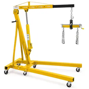 GAOMON 2 Ton Engine Hoist with Lever, Hydraulic Cherry Picker Engine Crane, Heavy Duty Folding Shop Crane with 6 Casters, Engine Lift for Garage, Workshop, Yellow
