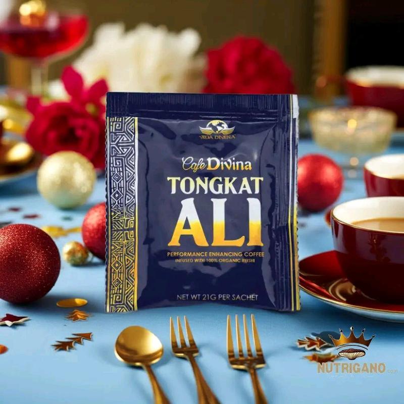 Café Divina Coffee Tongkat Ali 20 Sachets Infused with 100% Organic Reishi 14.8 oz (420 g) Total Volume 210 Sachets - Beverage, Bean Taffy Ginseng Ganoderma Herbal Immune Support ground coffee Mushroom Coffee herbal tea