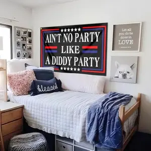 Funny Man Cave Wall Banner, Wall Tapestry, Ain't No Party Like a Diddy Party Flag, 2D Flat Banner for Bedroom & Dorm Room Decoration, Durable Decorative Tapestry