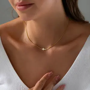 GAB  Cross Necklace for Women 14K Gold Silver Plated Dainty Small Cross Pendant Choker Simple Trendy Cute Cross Charm Chain Necklace Easter Basket Stuffers Baptism Religious Faith Jewelry Gift