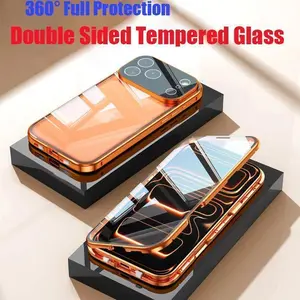 360 ° Full Protection Metal Magnetic Double-Sided Glass Snap Lock Phone Case For iPhone 17 Pro Max Lens Protection Bumper Cover