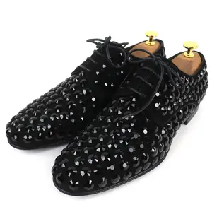 Pre-owned DOLCE & GABBANA Suede Small Leather Goods Dolce&Gabbana Rhinestone Leather Derby Shoes