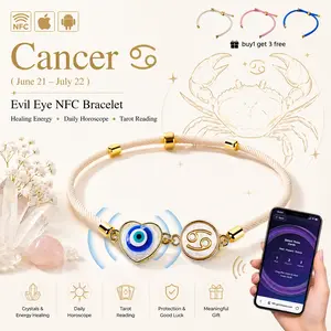 Cancer "Lunar Guardian" NFC Bracelet Set - Heart Evil Eye & Shell Zodiac Charm (With 4 Interchangeable Cords)
