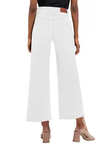 Genleck Wide Leg Jeans for Women Cropped Trendy High Rise Jeans Stretchy Capri Denim Pants Baggy Trousers Womenswear Bottom
