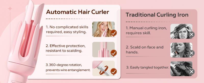 【Summer Sale Deals】New Upgrade Automatic Curling Iron with 3  Frizz-Free Smooth Shiny Hair, Anti-Scald-Tangle for Long Hair Auto Shut-Off Comfortable Hair Care Easy Operation Hair Styling Tool for Women & Home Use valentine gifts Bidirectional Rotation
