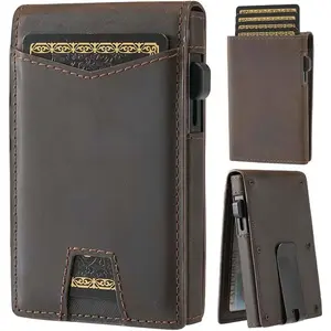 Wallet for Men,Slim Minimalist  Wallet for Men With  Clip  Card Holder RFID Blocking Metal  Pop Up Card Wallet with ID Window