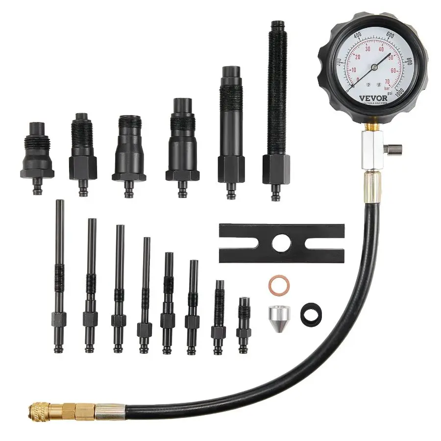 fathersdaygift  VEVOR Diesel Engine Compression Tester, 18 pcs Cylinder Pressure Test Tool Kit, with 0-1000 psi Gauge and Adapters, Diesel Injector Tester Check Cylinders in Diesel Trucks, Tractors, Equipment
