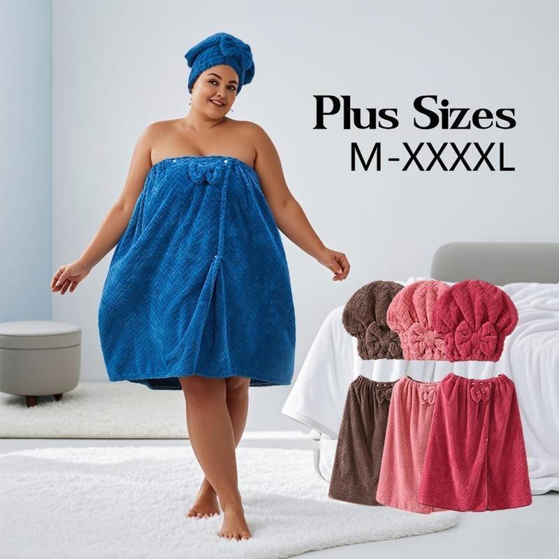Plus Size Bath Skirt & Shower Cap Set 2 Counts Adjustable Thickened Toweling Robe Loungewear Ideal for Home Travel Sauna Spa Women's Wear Basic Minimalist Sleeveless