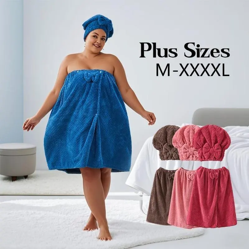 Plus Size Bath Skirt & Shower Cap Set 2 Counts Adjustable Thickened Toweling Robe Loungewear Ideal for Home Travel Sauna Spa Women's Wear Basic Minimalist Sleeveless