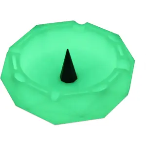 1 Geometric Silicone Ashtray - Glow in the Dark - Unbreakable Multipurpose Storage Ash Tray - w/Glass Friendly Tapping Center Lighter Oval Decor