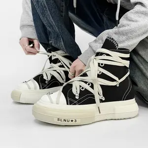UYCEKK Men' & Unisex High-Top Sneakers - Black/White Thick-Soled Skateboarding Shoes with Lace-Up Closure, /Rubber Sole & Cushioned Insole - College Style Outdoor Commuting, Streetwear, Parties (Aged Trim) - - Casual Athletic Footwear