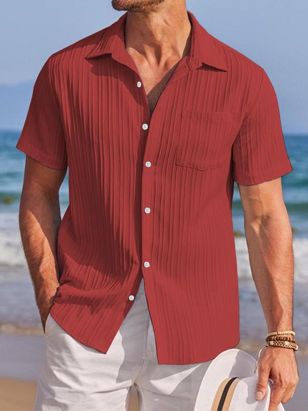 Men's Solid Color Short Sleeve Shirt, Casual Comfy Top for Beach Vacation, Men's Clothes for Summer