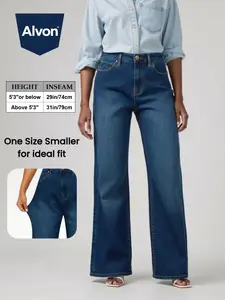 ALVON Baggy Jeans Women's Stretch Denim Pants High Waist Wide Leg Fitted Minimalist Recycled Denim One Size Smaller Ideal Fit Casual & Formal Streetwear Basic Chic Everyday Fashion Piece