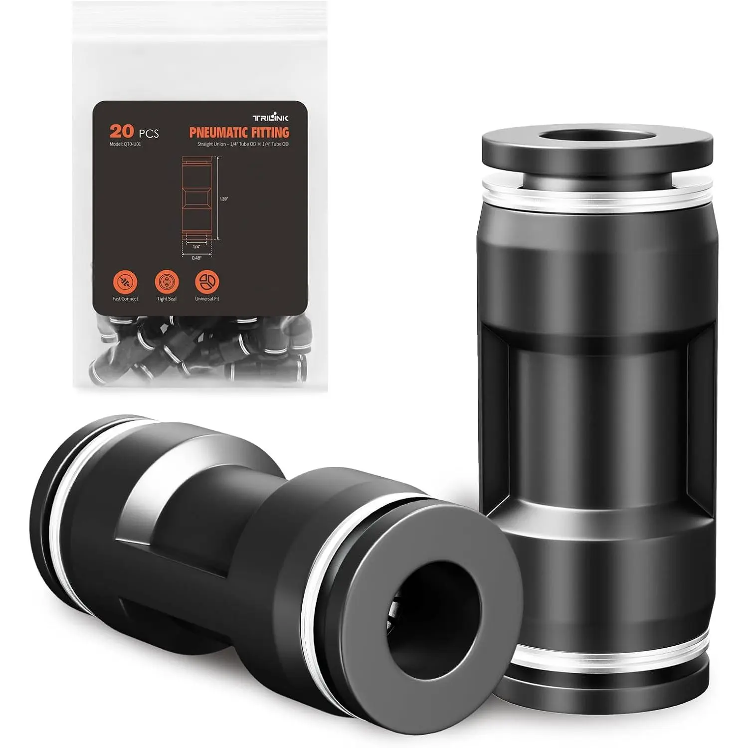 1/4" OD Push to Connect Fittings - Air Line Straight Connectors, Quick Connect Pneumatic Fittings, Push Lock Air Hose Fittings for Compressor, Air Tools & Tubing (20 PCS)