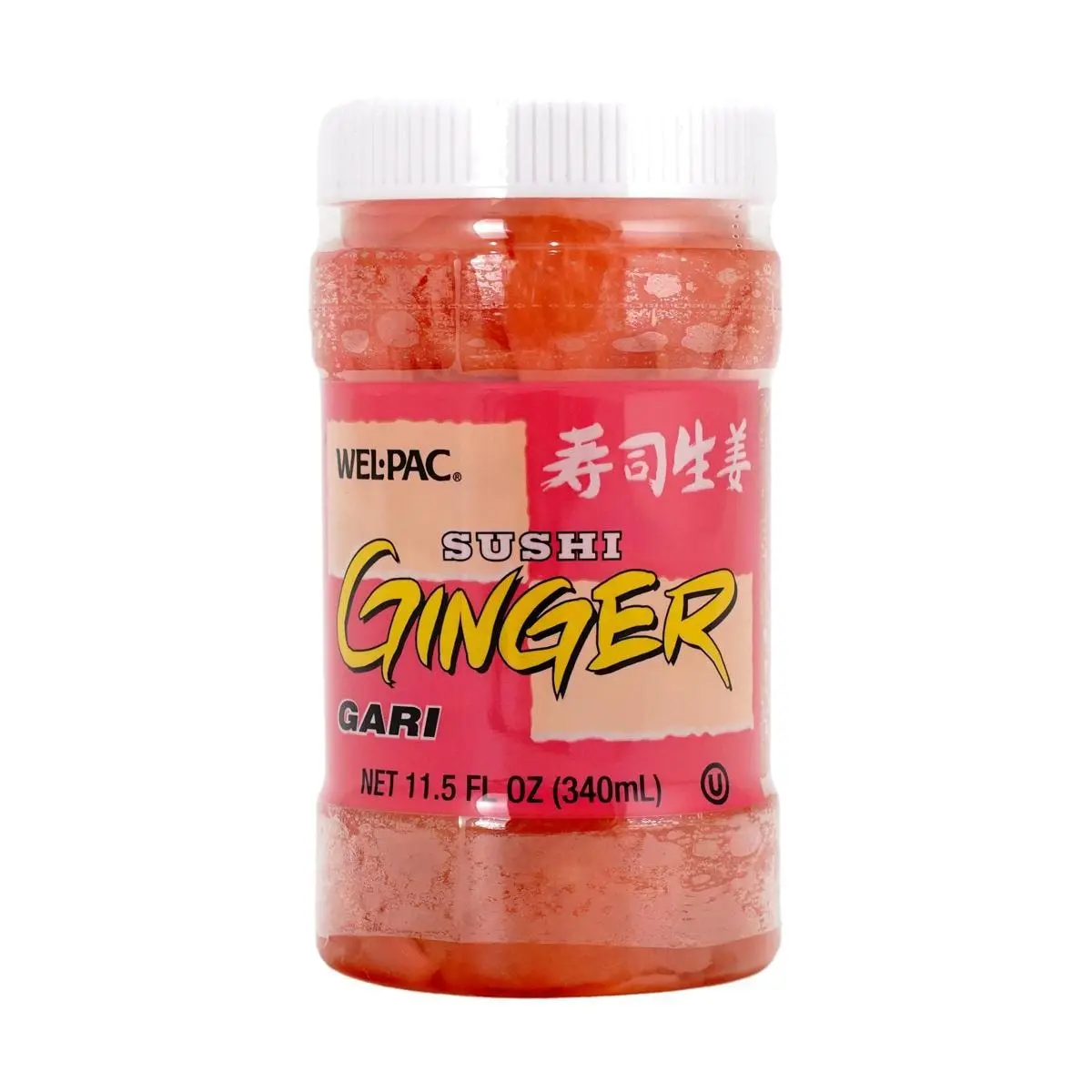 WEL.PAC Pink Pickled Ginger Slices - Sweet & Tangy Sushi Ginger for Sashimi, Ramen, and Sushi Rolls - 340ml