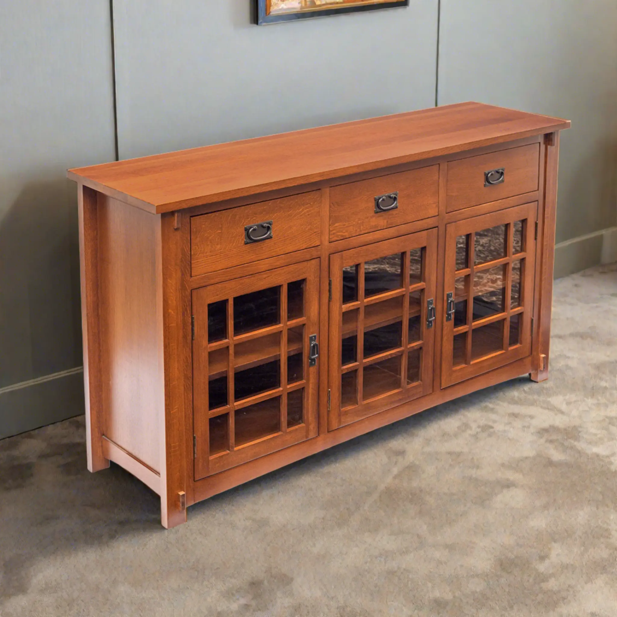 Pre-Order Craftsman Mission Solid Oak Sideboard - 65", Solid Wood Indoor Cabinet with Cabinet Doors and Drawers (Michael's Cherry Finish)