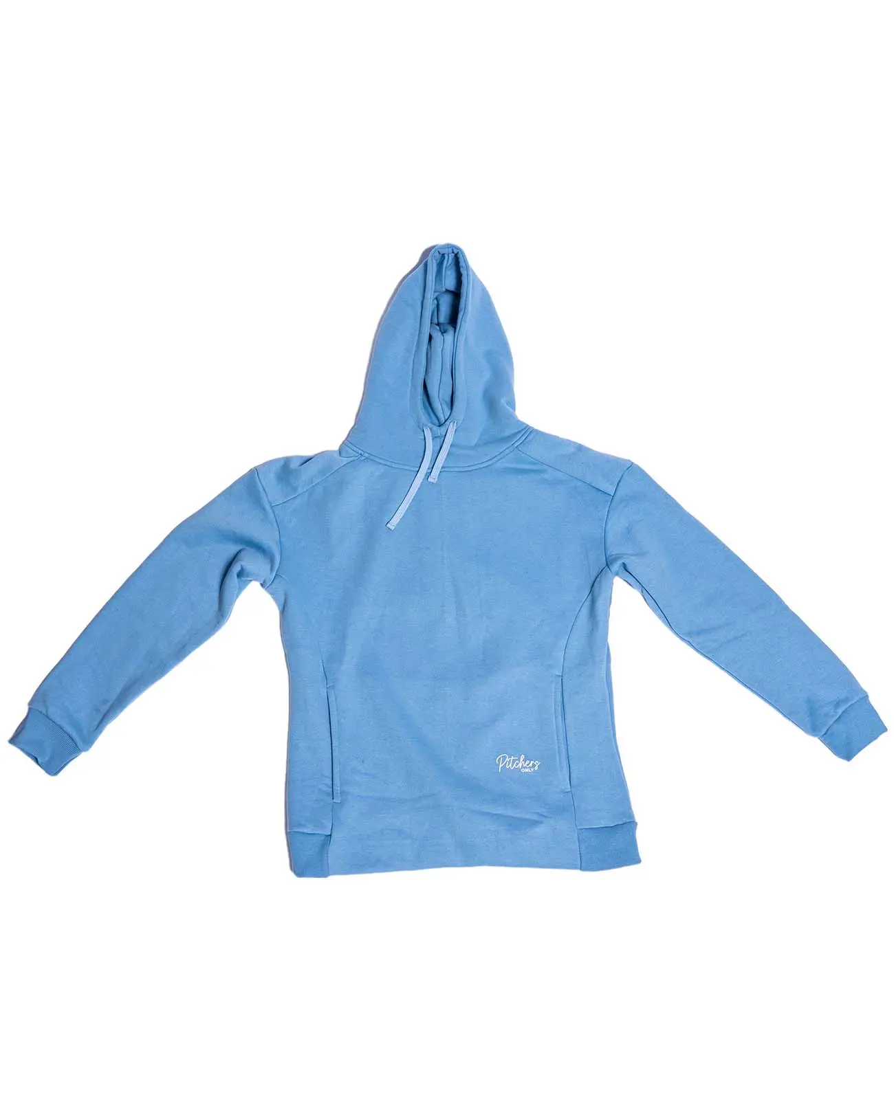 Women's Softball Hoodie, Pitchers Only, Sky Blue, Cotton Blend, Scuba Neck Hood