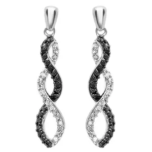 Dazzlingrock Collection 0.10 Carat (ctw) Round Black & White Diamond Infinity Swirl Dangling Drop Post Earrings for Her in 925 Sterling Silver