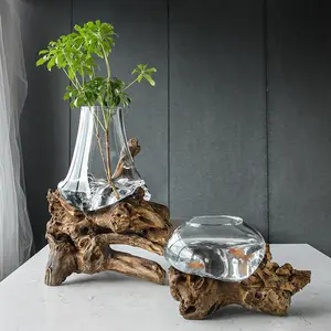 Elegant Modern Minimalist Glass Vase with Wooden Base