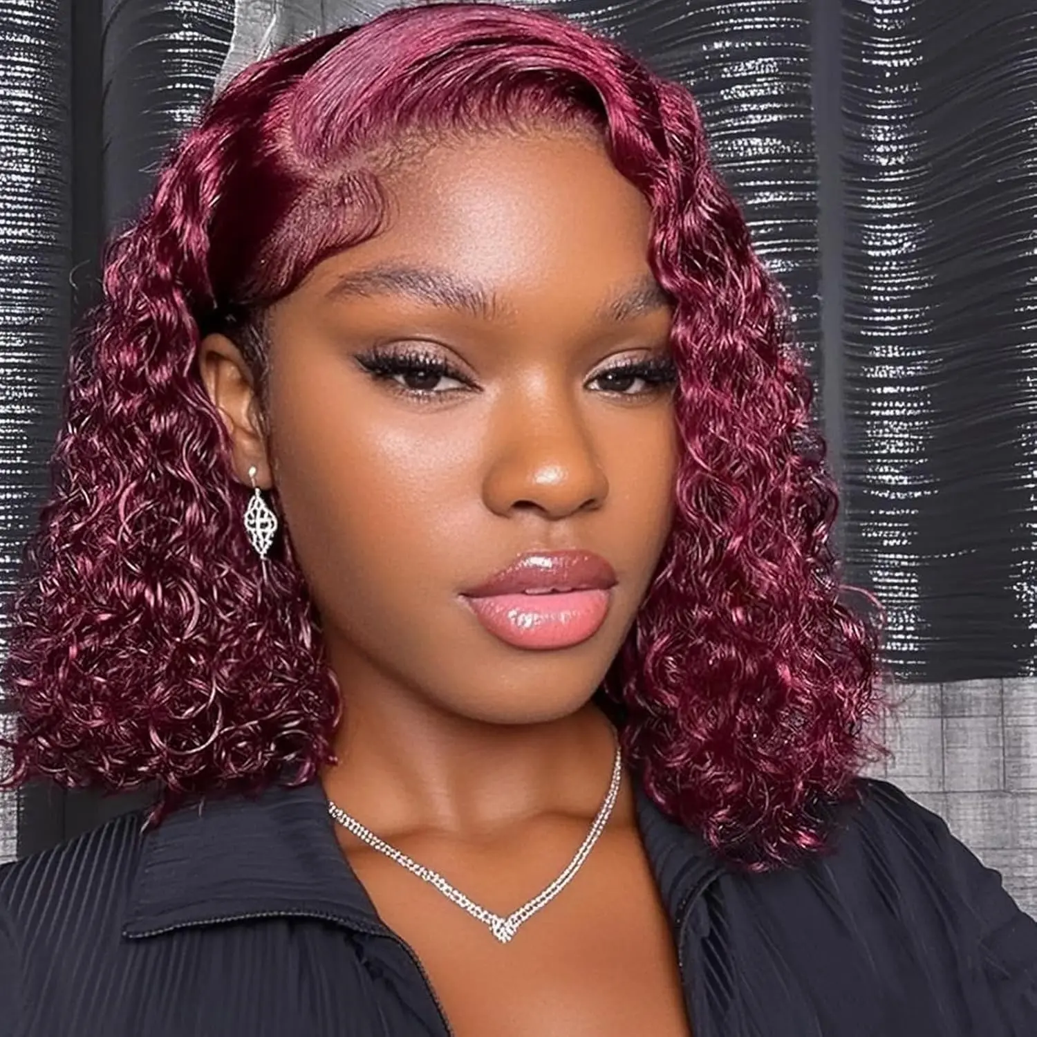 Encharm 99J Bob Wig Human Hair 13x4 Lace Frontal Short Deep Wave Lace Front Bob Wigs for Black Women Human Hair Pre Plucked 180% Density Black Color
