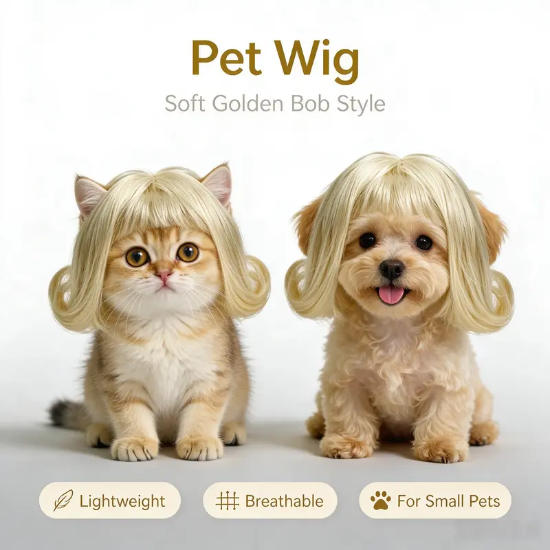 LAST STOCK TESSVEYA Cat Wig - Cute Halloween, Holidays, Birthdays, Cosplay Parties Pet Hair Accessory, 25 cm Head Circumference, Washable Reusable Rayon Fiber, Hand-Sewn, DIY Cut, Elastic Stay-Put Band, Photo-Ready Cat Supply
