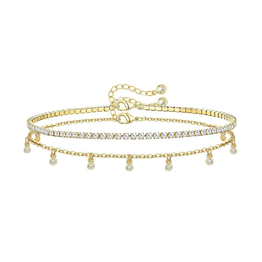 18K Gold Plated CZ Dangle Anklet Chain Body Jewelry