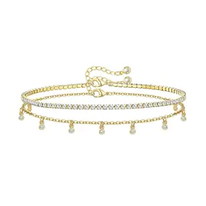 18K Gold Plated CZ Dangle Anklet Chain Body Jewelry