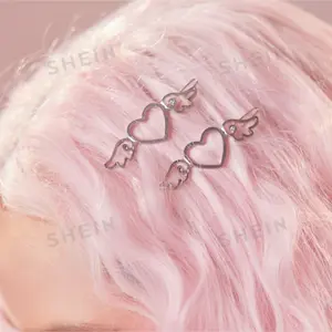 ROMWE Kawaii Heart & Wing Decor Minimalist Hair Clip Street