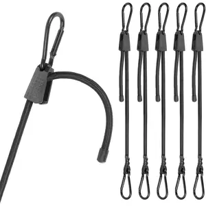 6 count Adjustable Bungee Cords with Hooks, 12 Inches Black Elastic Cord with Carabiner Hooks, Heavy Duty Bungee Straps for Outdoor Tent, Cart,  Rack, , Luggage and Cargo
