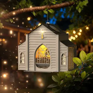 MrCrafts Solar Church-Shaped Metal Bird Feeder, 10.35'' * 6.69'' * 8.2'', Hanging Outdoor Feeder, 4lb Large Capacity & Bird Suet Design, Weatherproof, Garden/Yard/Deck Decor & Unique Gift for Christmas & Mother's Day Summervi